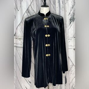 Vintage JBS Black Velvet Jacket Gold Clasps Size 12